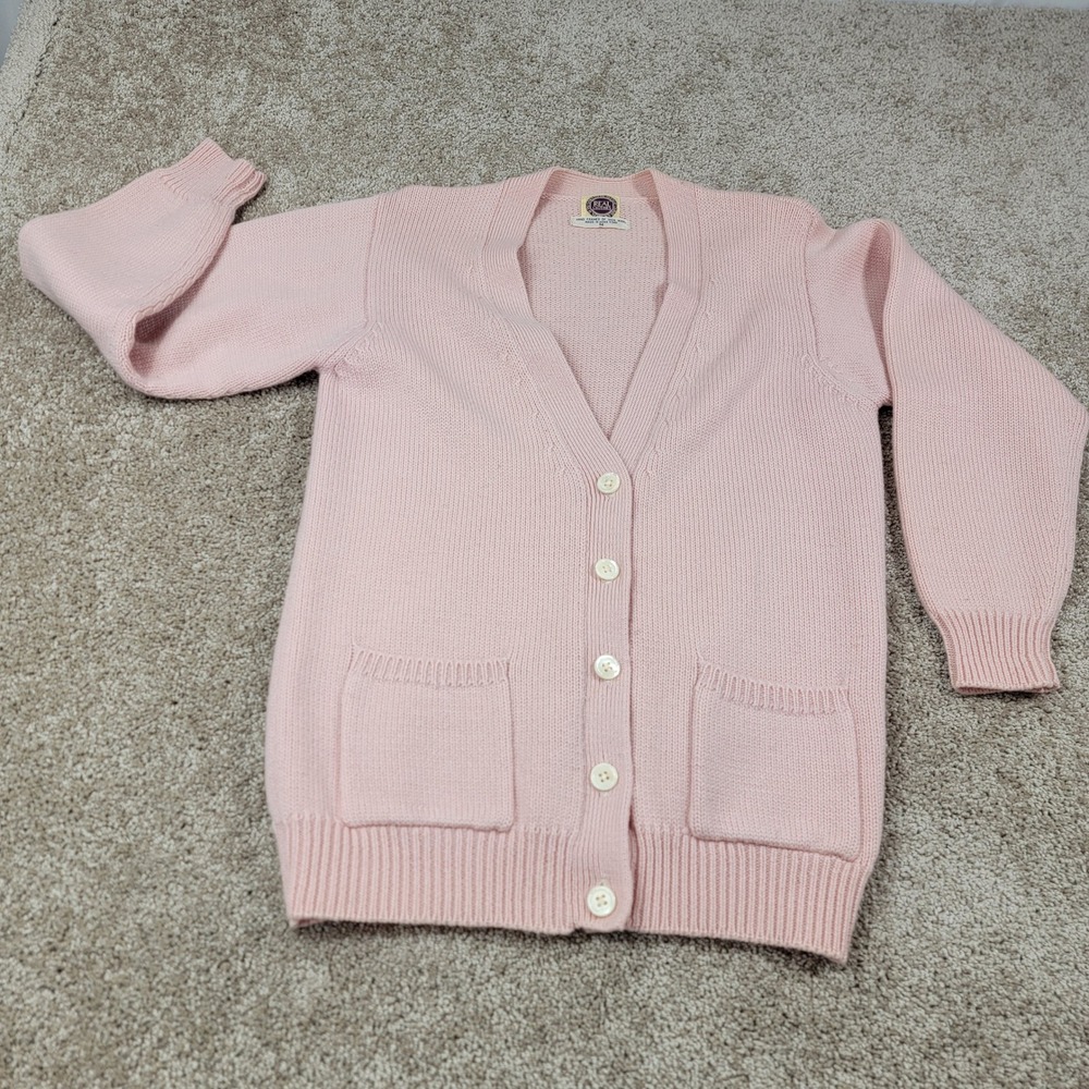 REAL Clothes Saks Fifth Avenue Womens 100% Wool Cardigan Pink Sweater Sz Medium